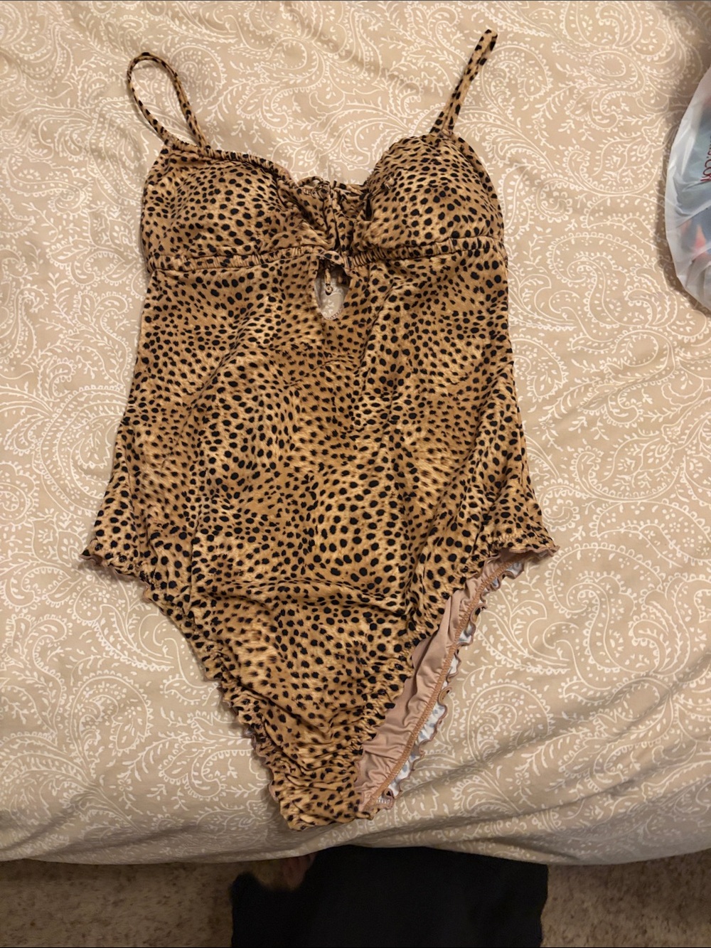 Leopard Print One-Piece Swimsuit - Tan/Black